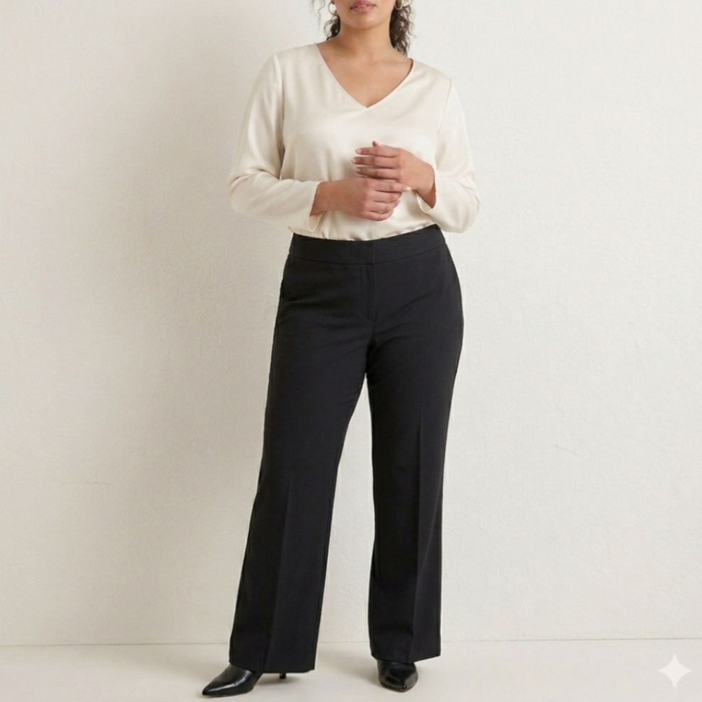 Lafayette 148 NY Straight Leg Virgin Wool Trouser Dress Pants 6 Black Stretch